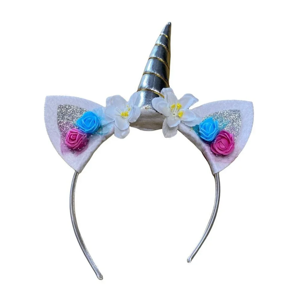 White  embellished floral roses unicorn headband Girls OS‎